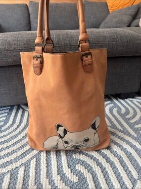 Miss Albright Donna McKenzie French Bulldog Suede Leather Tote Bag | Dog Lover